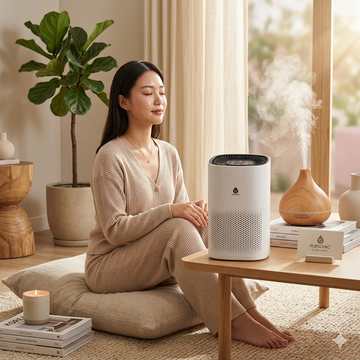 HEPA Air Purifier, 6-Piece Essential Oil Set & Sunset Projection Lamp